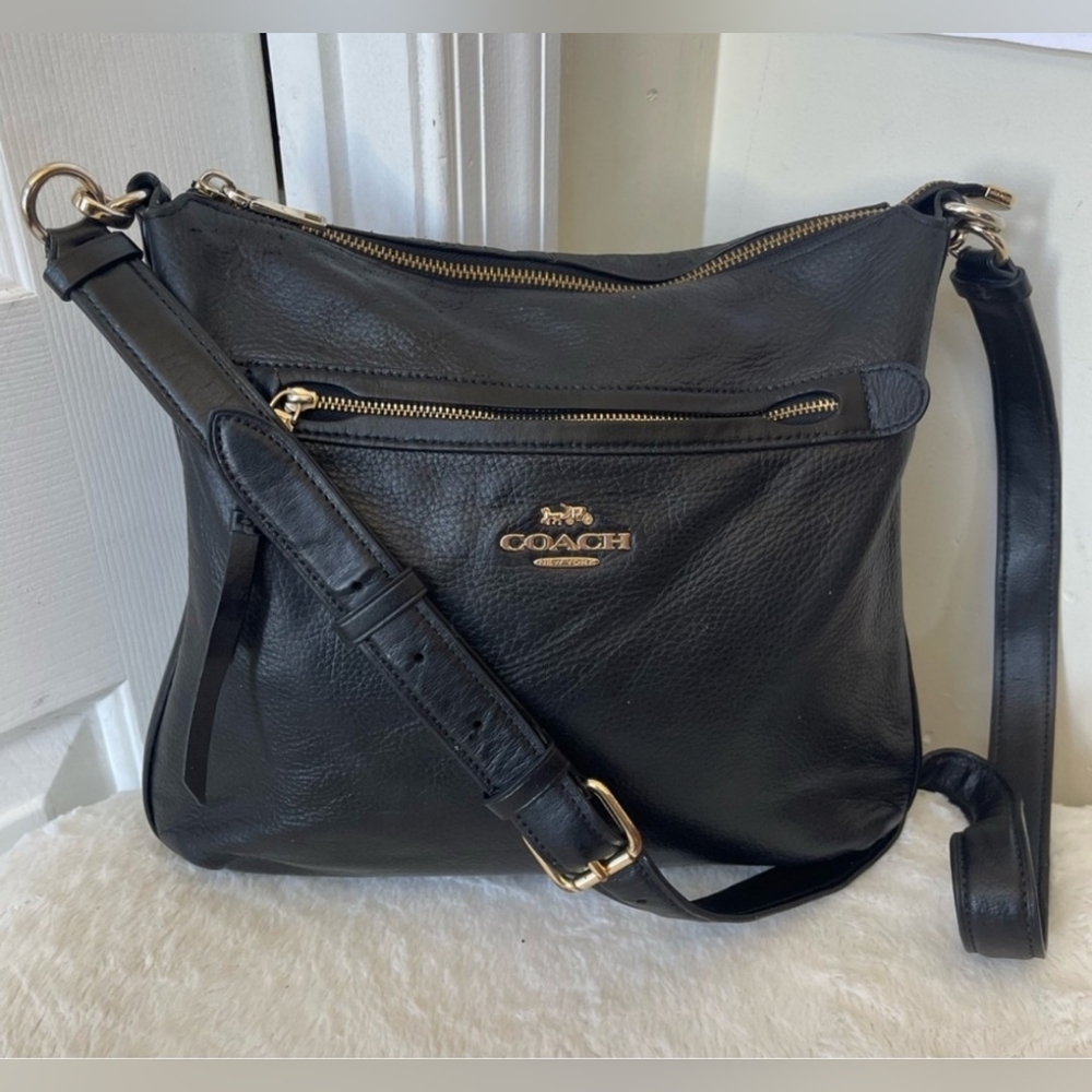 Coach F34823 Mae Black Pebble Leather Crossbody Bag EUC - Picture 1 of 16